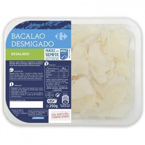 Bacalao desalado desmigado procedente de pesca sostenible Carrefour 250 g. - 0.25 kg - Imagen del producto en Findit