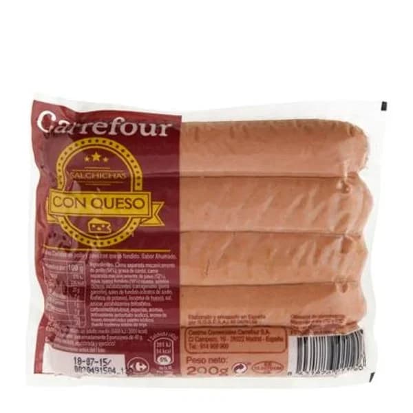Salchichas con queso Carrefour 200 g. - 1 ud - Imagen del producto en Findit