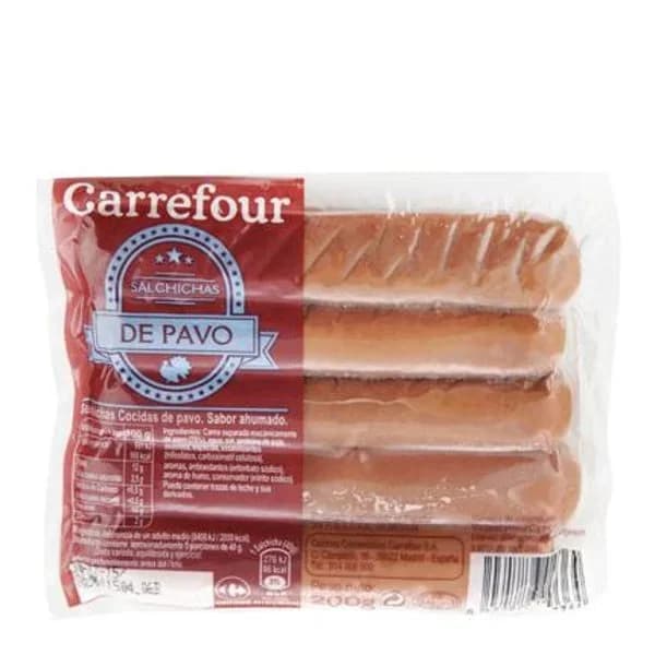 Salchichas cocidas y ahumadas de pavo Carrefour 200 g. - 1 ud - Imagen del producto en Findit