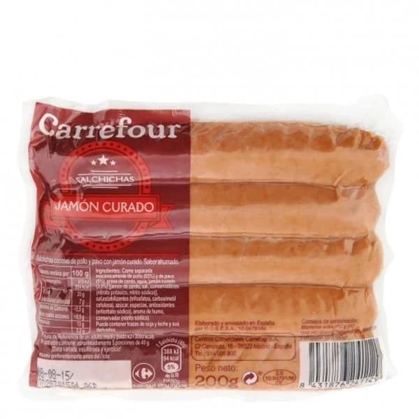 Salchichas con jamón Carrefour 200 g. - 1 ud - Imagen del producto en Findit