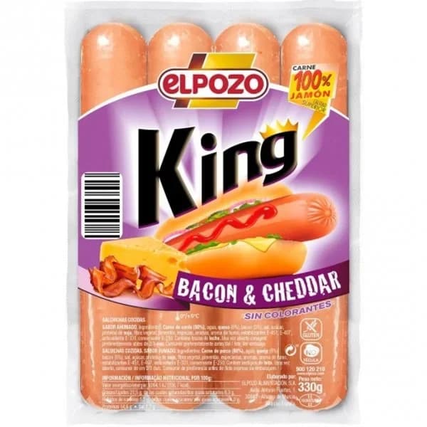 Salchichas de Bacon-Cheddar King El Pozo sin gluten 330 g. - 1 ud - Imagen del producto en Findit