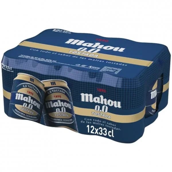 Cerveza tostada Mahou 0,0 alcohol pack de 12 latas de 33 cl. - 3.96 l - Imagen del producto en Findit