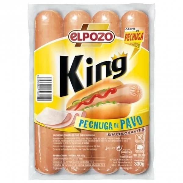 Salchichas de pechuga de pavo King El Pozo sin gluten 330 g. - 0.33 kg - Imagen del producto en Findit