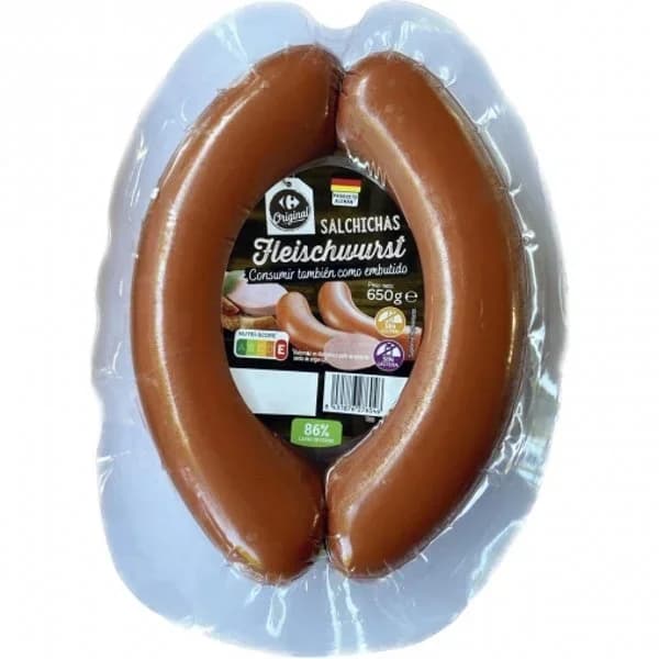 Salchichas Fleischwurst Original Carrefour sin gluten y sin lactosa 650 g. - 0.65 kg - Imagen del producto en Findit