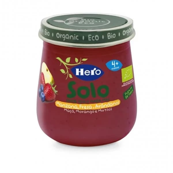 Tarrito de manzana, fresa y arándanos desde 4 meses ecológico Hero Solo sin gluten 120 g. - 0.12 kg - Imagen del producto en Findit