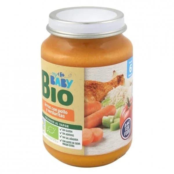 Tarrito de arroz con pollo y verduritas desde 6 meses ecológico Carrefour Baby Bio 200 g - 1 ud - Imagen del producto en Findit