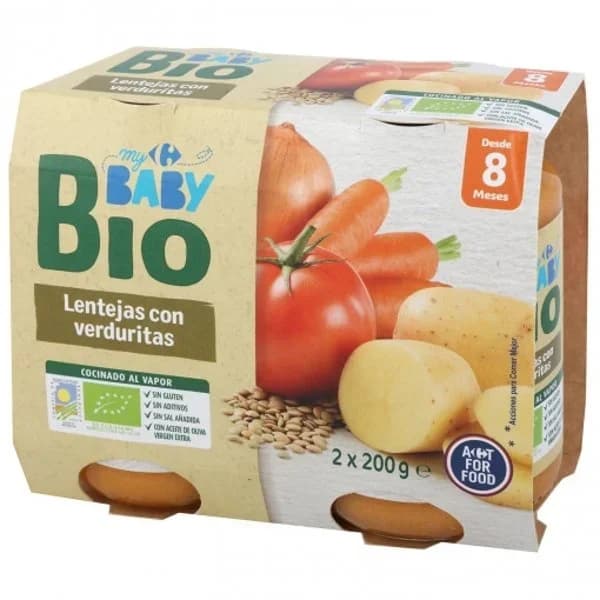 Tarrito de lentejas con verduritas desde 8 meses ecológico Carrefour Baby Bio pack de 2 unidades de 200 g - 1 ud - Imagen del producto en Findit