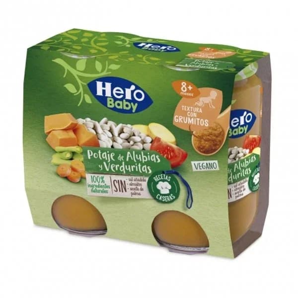 Tarrito de potaje de alubias y verduras desde 8 meses Hero Baby sin gluten pack de 2 unidades de 190 g. - 0.38 kg - Imagen del producto en Findit