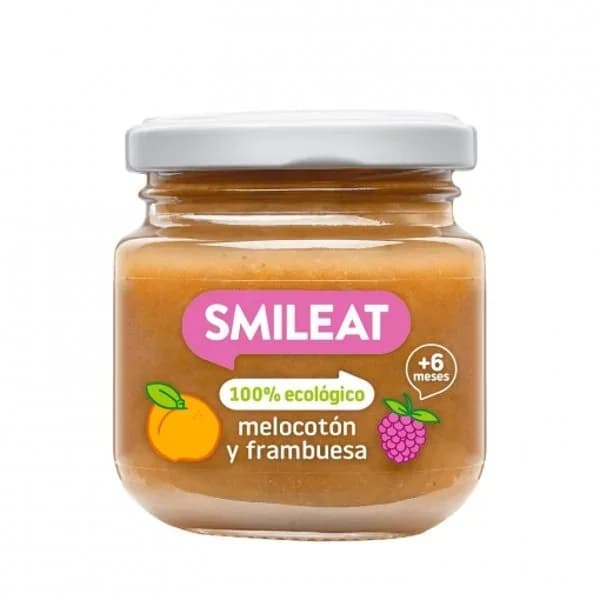 Tarrito de melocotón y frambuesa desde 6 meses ecológico Smileat sin gluten 130 g. - 0.13 kg - Imagen del producto en Findit