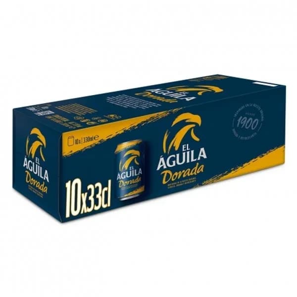 Cerveza El Aguila dorada pack de 10 latas de 33 cl. - 3.3 l - Imagen del producto en Findit