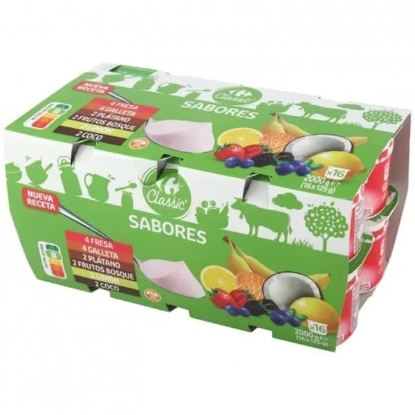 Yogur sabores Carrefour Classic´ sin gluten pack de 16 unidades de 125 g. - 2.01 kg - Imagen del producto en Findit