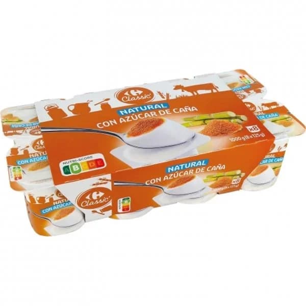 Yogur natural con azúcar de caña Carrefour Classic' pack de 8 unidades de 125 g. - 1 kg - Imagen del producto en Findit