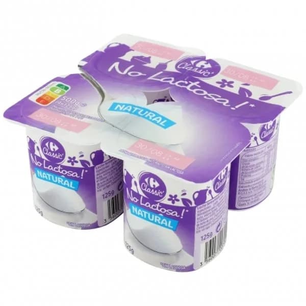 Leche fermentada natural Carrefour No Lactosa sin lactosa pack de 4 unidades de 125 g. - 0.5 kg - Imagen del producto en Findit