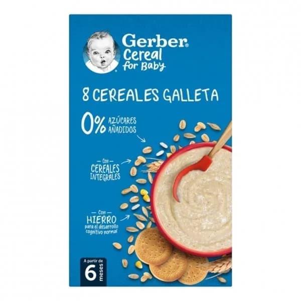 Papilla infantil desde 6 meses 8 cereales galletas Gerber sin azúcar añadido 475 g. - 0.48 kg - Imagen del producto en Findit