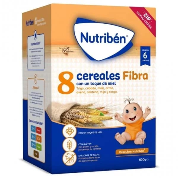 Papilla infantil desde 6 meses 8 cereales toque a miel fibra Nutribén sin aceite de palma 600 g. - 0.6 kg - Imagen del producto en Findit