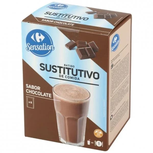 Batido sustitutivo sabor chocolate Sensation Carrefour sin gluten  pack de 6 unidades de 42 g. - 0.25 kg - Imagen del producto en Findit