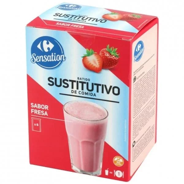 Batido sustitutivo sabor fresa Sensation Carrefour pack de 6 unidades de 42 g. - 0.25 kg - Imagen del producto en Findit