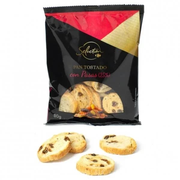 Pan tostado con pasas Selección Carrefour 80 g. - 0.08 kg - Imagen del producto en Findit
