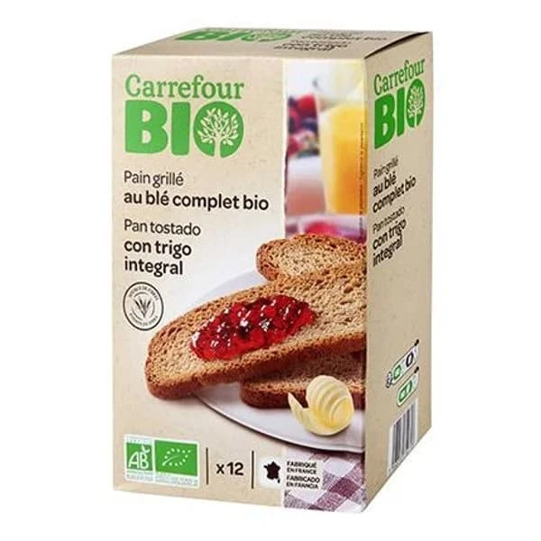 Pan tostado elaborado con harina de trigo integral 32 % ecológico Carrefour Bio 250 g. - 0.25 kg - Imagen del producto en Findit