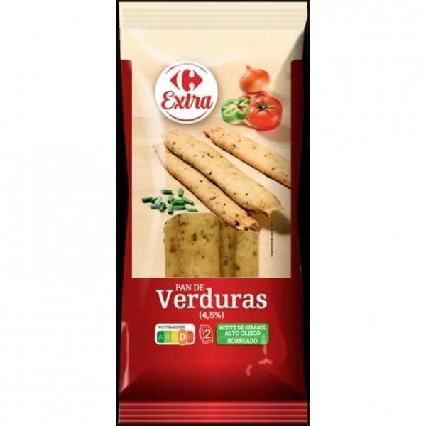 Barritas de pan crujientes con verduras Carrefour pack de 2 unidades de 90 g. - 0.18 kg - Imagen del producto en Findit