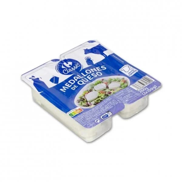 Queso fresco de vaca rulo en medallones Carrefour Classic' pack de 2 unidades de 100 g. - 0.2 kg - Imagen del producto en Findit