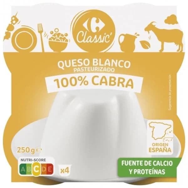 Queso fresco 100% cabra Carrefour Classic' pack de 4 unidades de 62,5 g. - 0.25 kg - Imagen del producto en Findit