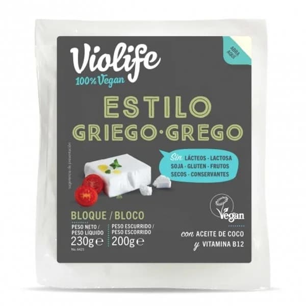 Bloque vegano estilo griego Violife sin gluten y sin lactosa 200 g. - 0.2 kg - Imagen del producto en Findit