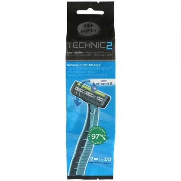Maquinillas desechables para hombre 2 hojas Technic2 Carrefour Men 10 ud. - 10.26 ud - Imagen del producto en Findit