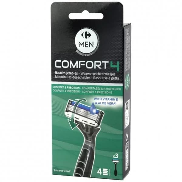 Maquinillas desechables para hombre 4 hojas Carrefour Men 3 ud. - 2.99 ud - Imagen del producto en Findit