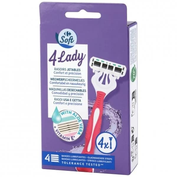 Maquinillas desechables para mujer 4 hojas Carrefour Soft 4 ud. - 4.01 ud - Imagen del producto en Findit