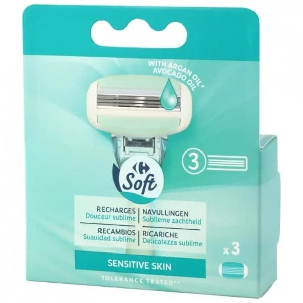 Recambios maquinilla para mujer sistema suavidad sublime 3 hojas Carrefour Soft 3 ud. - 3 ud - Imagen del producto en Findit