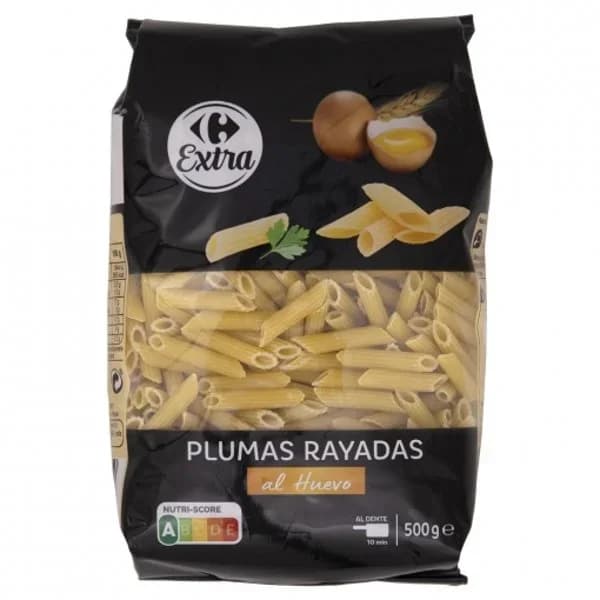 Pasta plumas rayadas al huevo Extra Carrefour 500 g. - 0.5 kg - Imagen del producto en Findit