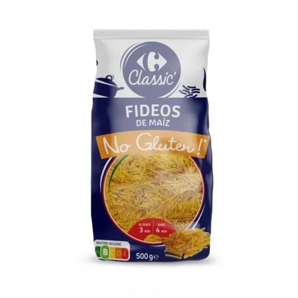 Pasta fideos de maíz No gluten Carrefour sin gluten 500 g. - 0.5 kg - Imagen del producto en Findit