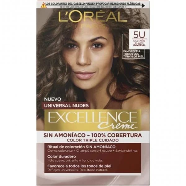 Tinte permanente sin amoníaco nº 5U castaño claro Excellence Universal Nudes L'Oréal Paris 1 ud. - 1 ud - Imagen del producto en Findit