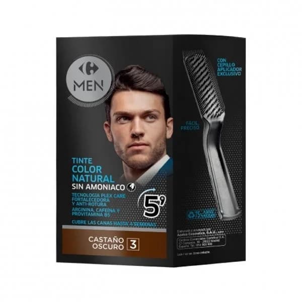 Tinte color natural cubrecanas sin amoniaco nº 3 castaño claro Carrefour Men 1 ud. - 1 ud - Imagen del producto en Findit