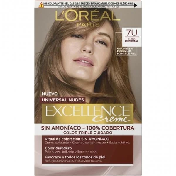 Tinte permanente sin amoniaco nº 7U rubio universal Excellence Creme L'oreal Paris 1 ud. - 1 ud - Imagen del producto en Findit