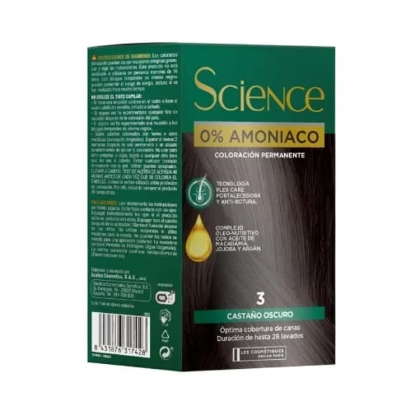 Tinte color permanente nº 3 castaño oscuro 0% Amoniaco Science Les Cosmétiques 1 ud. - 1 ud - Imagen del producto en Findit