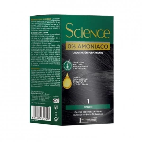 Tinte color permanente nº 1 negro 0% Amoniaco Science Les Cosmétiques 1 ud. - 1 ud - Imagen del producto en Findit