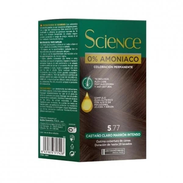 Tinte color permanente nº 5.77 castaño marrón claro intenso 0% Amoniaco Science Les Cosmétiques 1 ud. - 1 ud - Imagen del producto en Findit