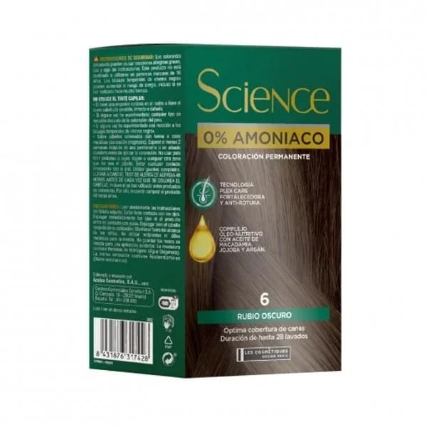 Tinte color permanente nº 6 rubio oscuro 0% Amoniaco Science Les Cosmétiques 1 ud. - 1 ud - Imagen del producto en Findit
