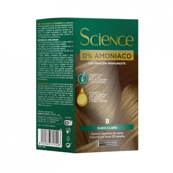 Tinte color permanente nº 8 rubio claro 0% Amoniaco Science Les Cosmétiques 1 ud. - 1 ud - Imagen del producto en Findit