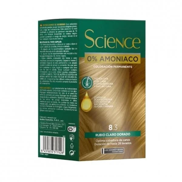 Tinte color permanente nº 8.3 rubio claro dorado 0% Amoniaco Science Les Cosmétiques 1 ud. - 1 ud - Imagen del producto en Findit