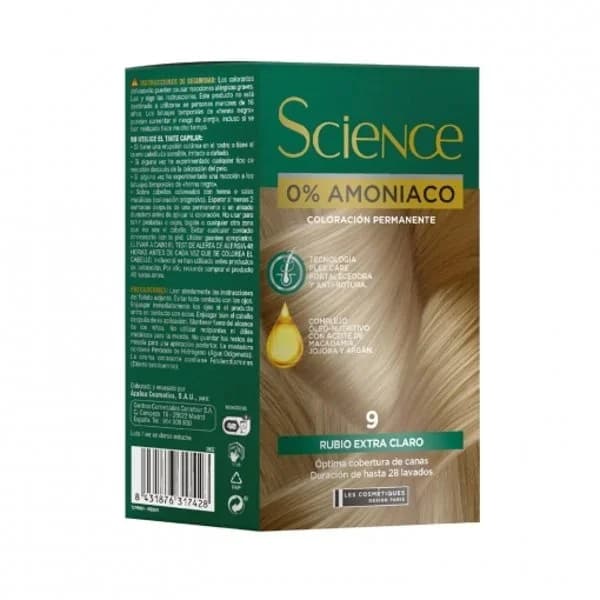Tinte color permanente nº 9 rubio extra claro 0% Amoniaco Science Les Cosmétiques 1 ud. - 1 ud - Imagen del producto en Findit