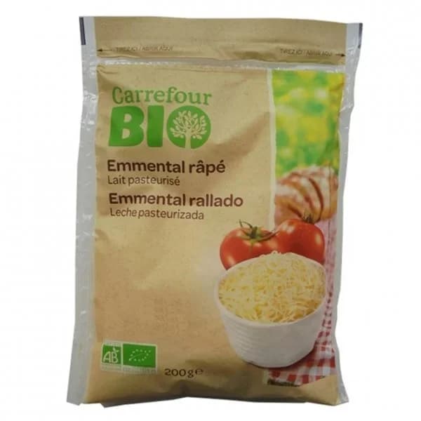 Queso rallado emmental ecológico Carrefour Bio 200 g. - 0.2 kg - Imagen del producto en Findit