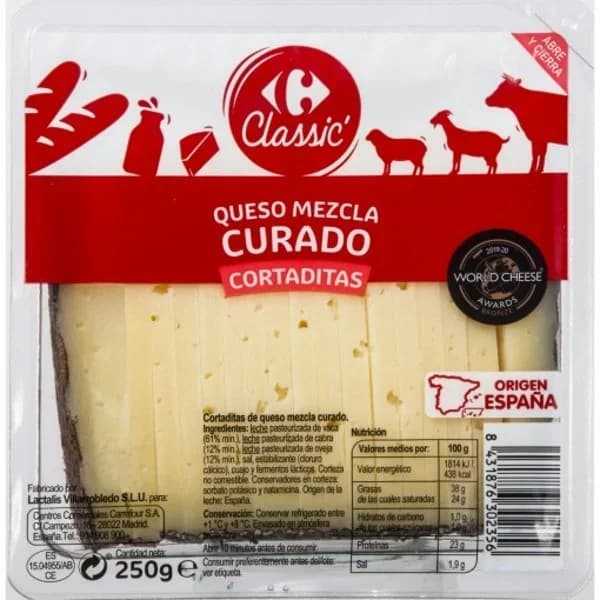 Queso de mezcla curado Carrefour Classic cuña cortada de 250 g - 0.25 kg - Imagen del producto en Findit