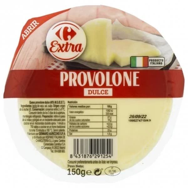 Queso de Vaca Tierno Provolone dulce Carrefour Extra pieza de 150 g - 0.15 kg - Imagen del producto en Findit