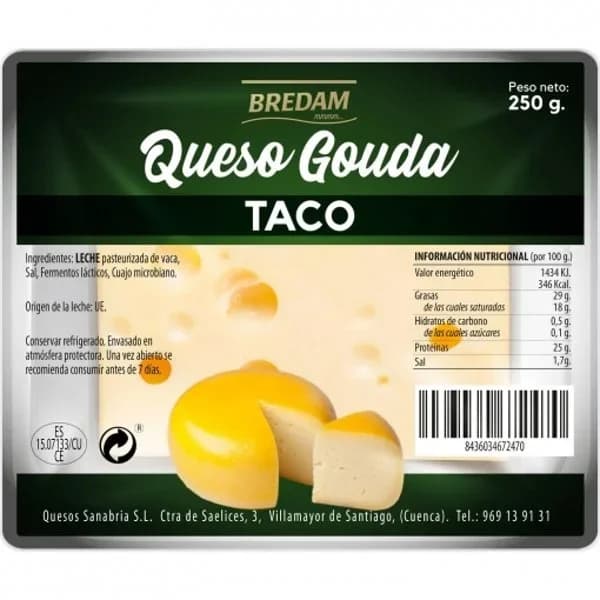 Queso en taco gouda Bredam 250 g. - 0.25 kg - Imagen del producto en Findit
