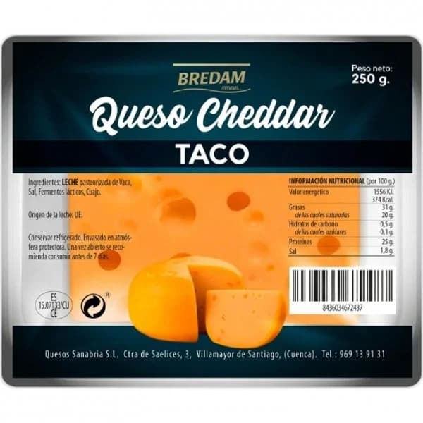 Queso en taco cheddar Bredam 250 g. - 0.25 kg - Imagen del producto en Findit