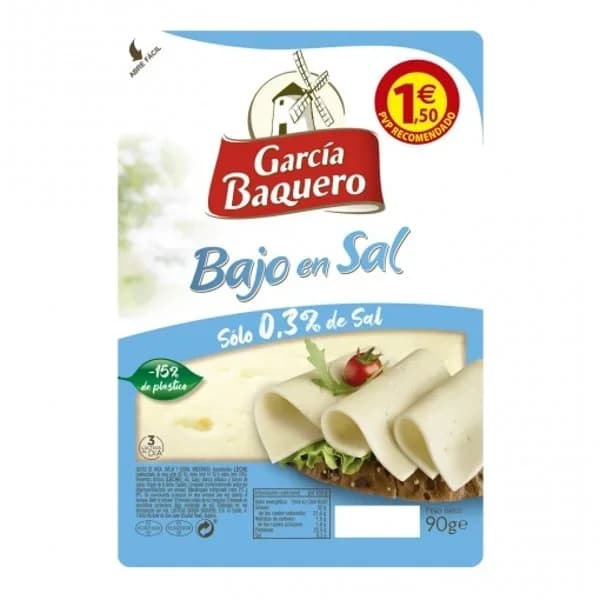 Queso en lonchas bajo en sal García Baquero 90 g. - 0.09 kg - Imagen del producto en Findit