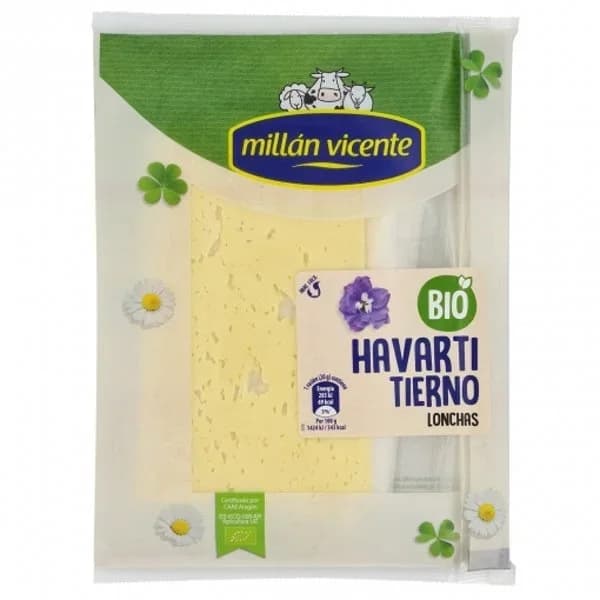 Queso havarti en lonchas ecológico Millán Vicente 125 g. - 0.13 kg - Imagen del producto en Findit